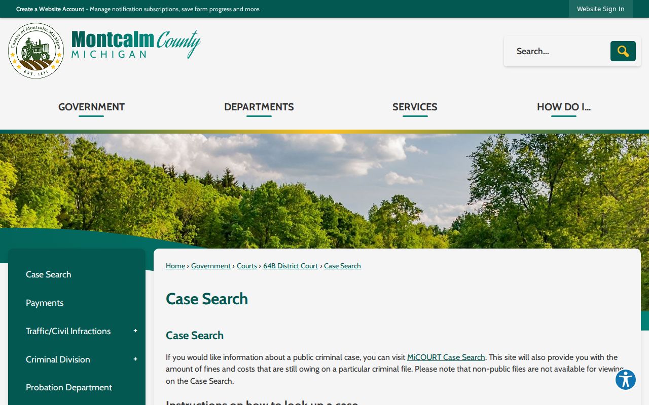 Montcalm County docket search Case Search instructions