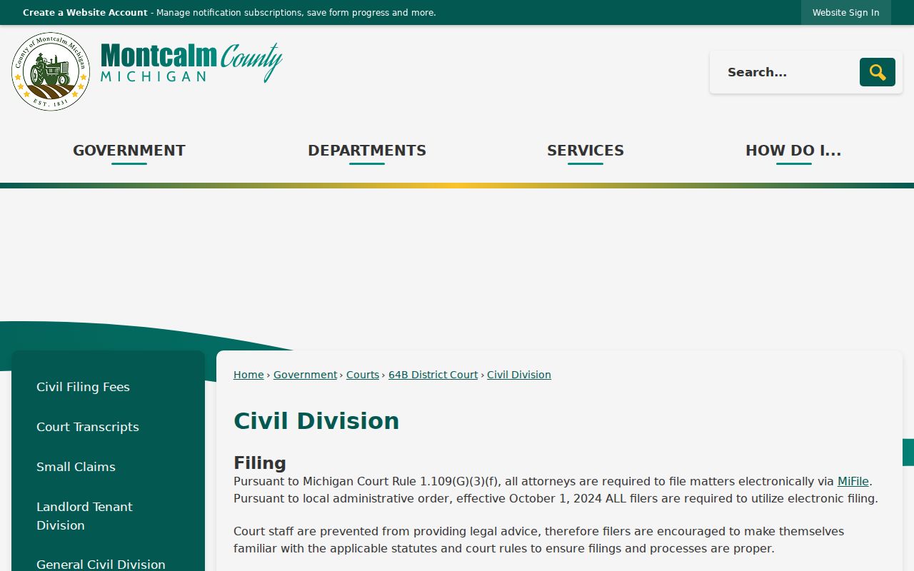 Montcalm County civil court docket Civil Division information