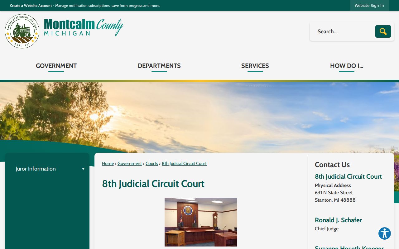Montcalm County court schedule 8th Judicial Circuit Court calendar route