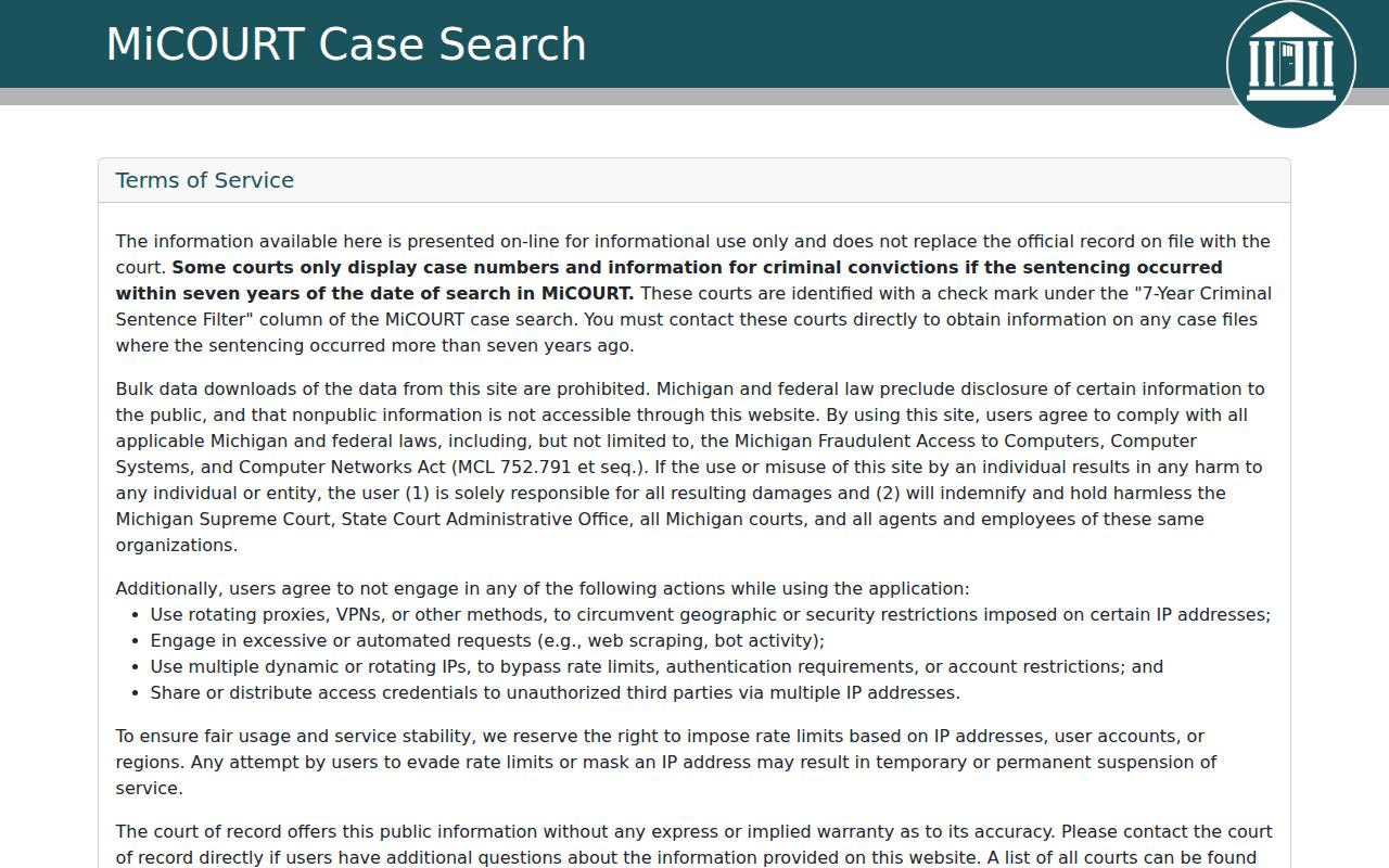 Montcalm County criminal court docket MiCOURT case search