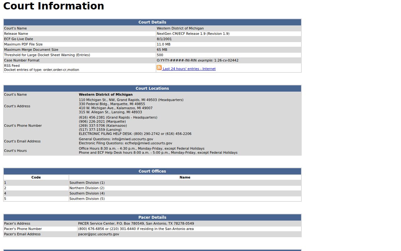 Montcalm County court docket federal CM ECF information source