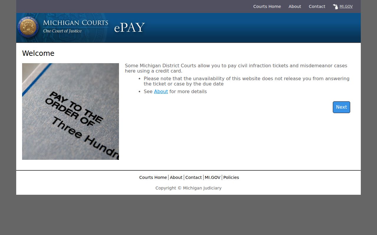 Montcalm County traffic court record access through Michigan eCourts